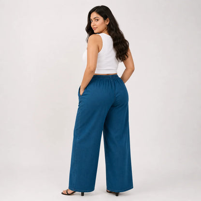 Womens elasticated waist loose straight fit Jeans KGDJNS-404042