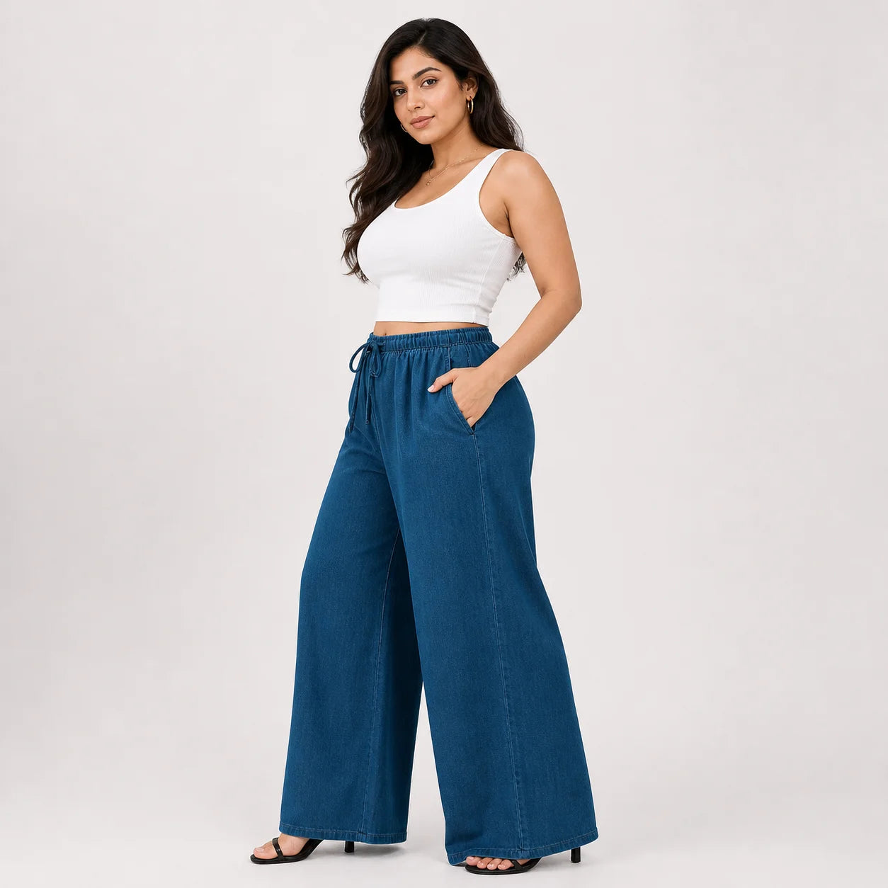 Womens elasticated waist loose straight fit Jeans KGDJNS-404042