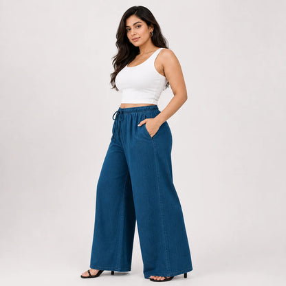 Womens elasticated waist loose straight fit Jeans KGDJNS-404042