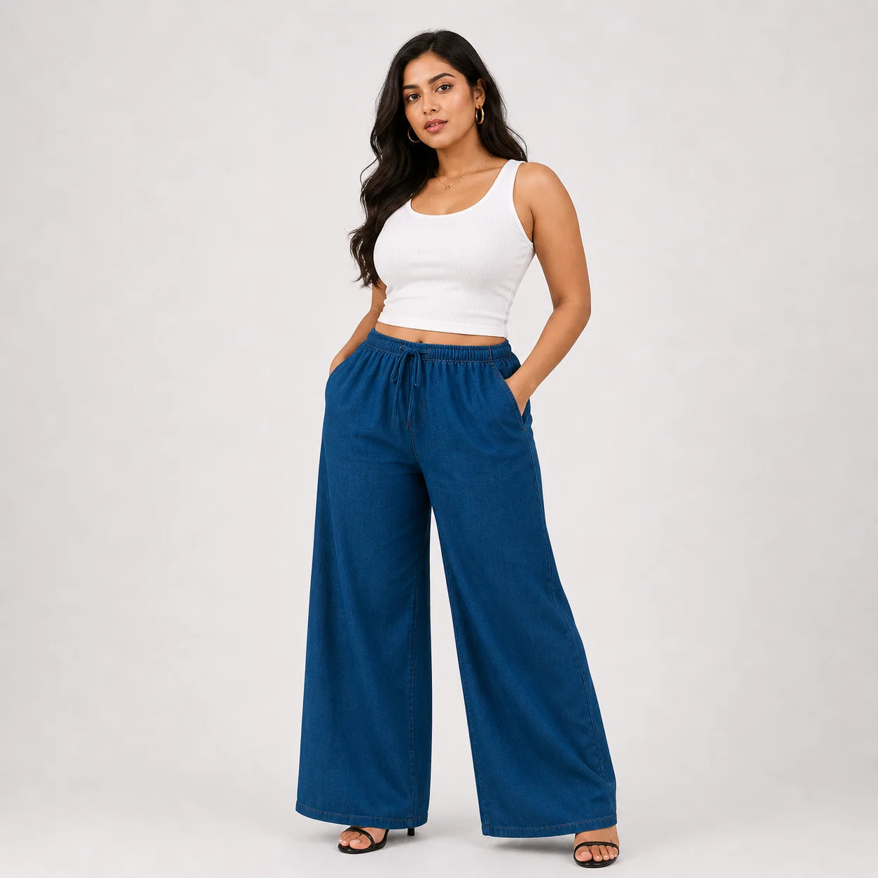 Womens elasticated waist loose straight fit Jeans KGDJNS-404042