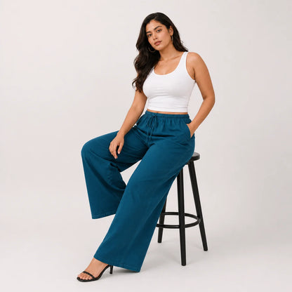 Womens elasticated waist loose straight fit Jeans KGDJNS-404042