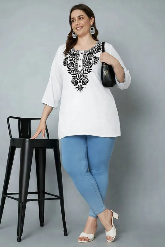 Women’s Cotton Embroidered Straight Top – Elegant Everyday Wear
