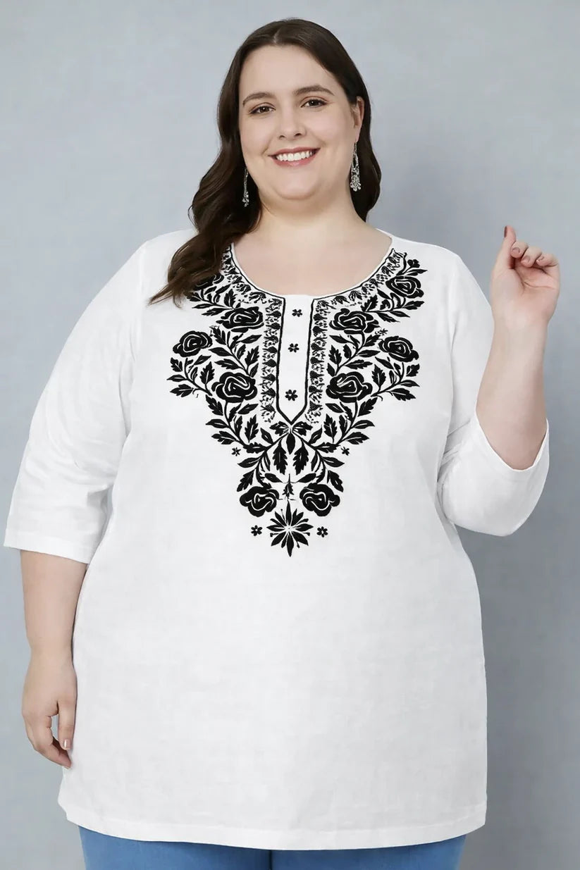Women’s Cotton Embroidered Straight Top – Elegant Everyday Wear
