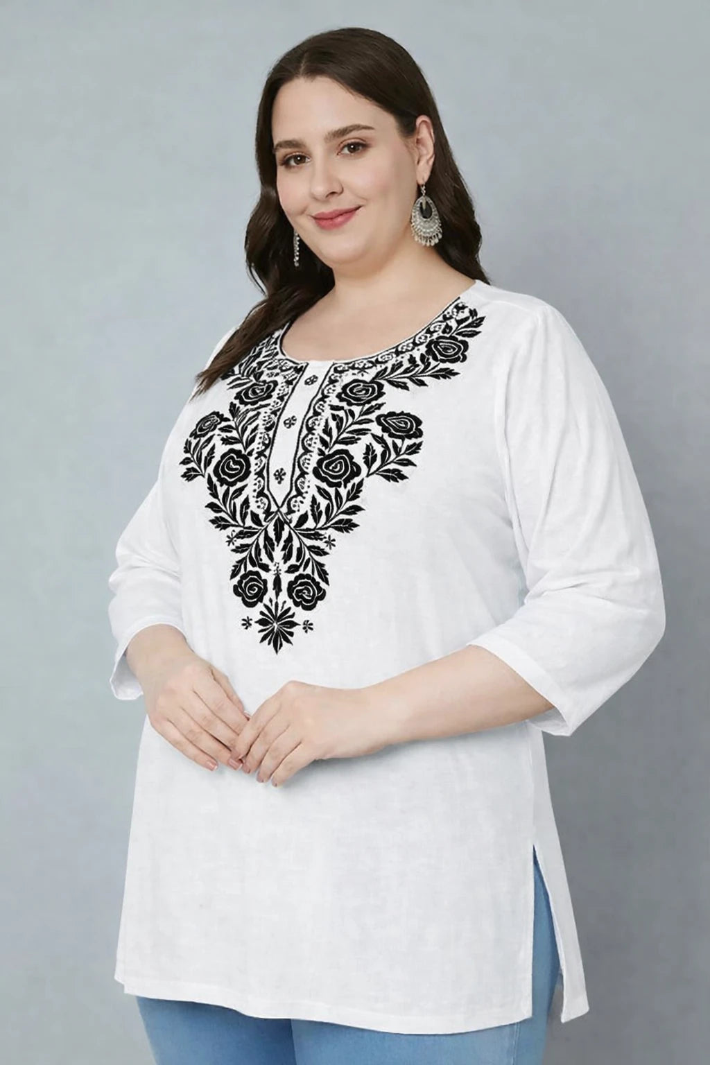 100 Zoo Women's Cotton Kurti with Intricate Embroidery Pack of Two