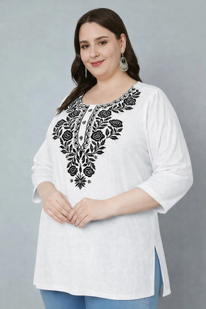 100 Zoo Women's Cotton Kurti with Intricate Embroidery Pack of Two