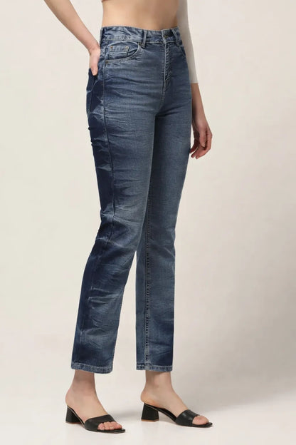 Kagad Womens High Rise Regular Fit Indigo Textured Denim Jeans - Style Code "KGDJNS-404011