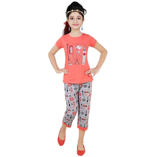 Girls Cotton Blend Printed Top & Capri Set – Stylish & Comfortable Outfit (2-Piece Set)