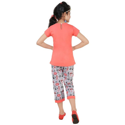 Girls Cotton Blend Printed Top & Capri Set – Stylish & Comfortable Outfit (2-Piece Set)
