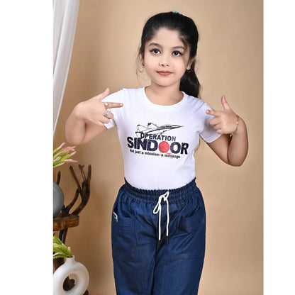 Girls Cotton Blend Blue Elastic Waist Pant with Drawstring – Comfortable Everyday Wear