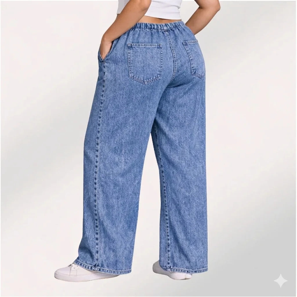 Denim Wide-Leg Jeans & Navy Blue Elephant Print Cotton Harem Pants Combo (Pack of 2)