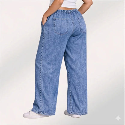 Denim Wide-Leg Jeans & Navy Blue Elephant Print Cotton Harem Pants Combo (Pack of 2)