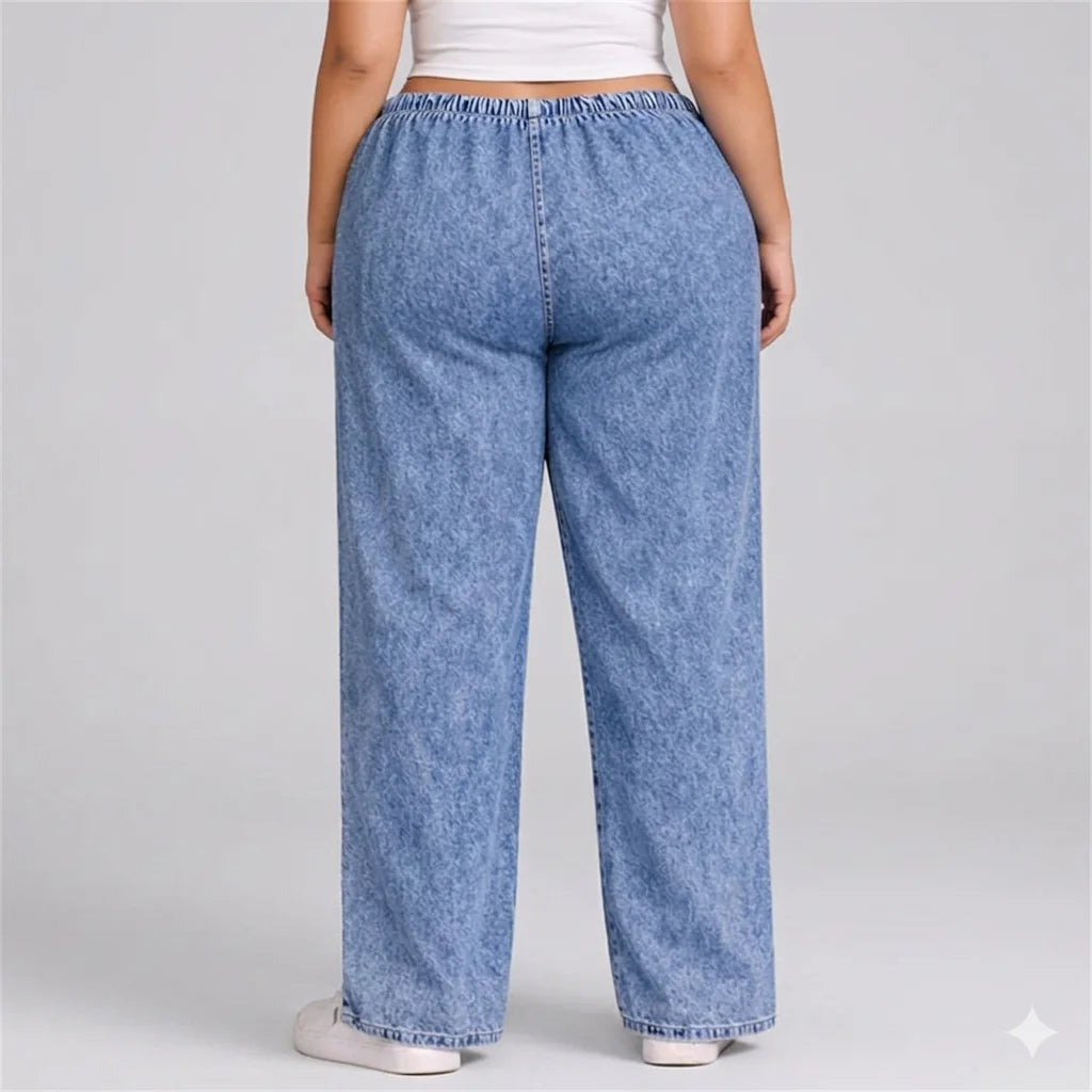 Denim Wide-Leg Jeans & Navy Blue Elephant Print Cotton Harem Pants Combo (Pack of 2)