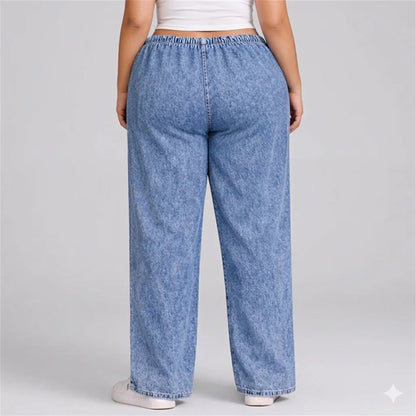 Denim Wide-Leg Jeans & Navy Blue Elephant Print Cotton Harem Pants Combo (Pack of 2)