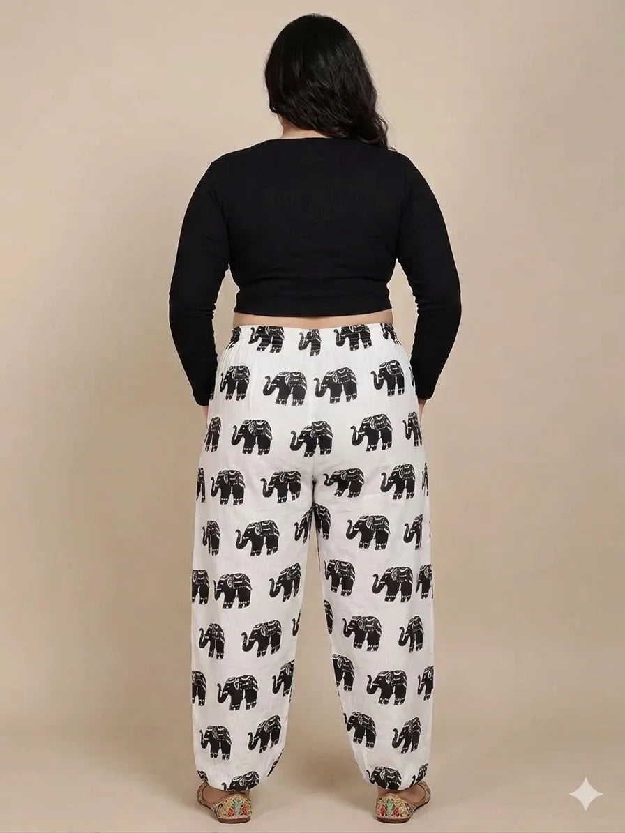 Women’s 100% Pure Cotton Elephant Print Harem Pants – Pack of 2