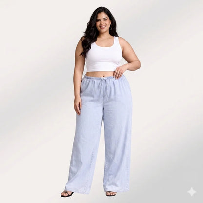 Womens elasticated waist loose straight fit Jeans KGDJNS-404041