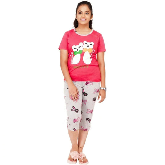 Girls Cotton Blend Printed T-Shirt & Capri Set – Cute & Comfortable 2-Piece Outfit