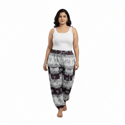 Denim Wide-Leg Jeans & Navy Blue Elephant Print Cotton Harem Pants Combo (Pack of 2)