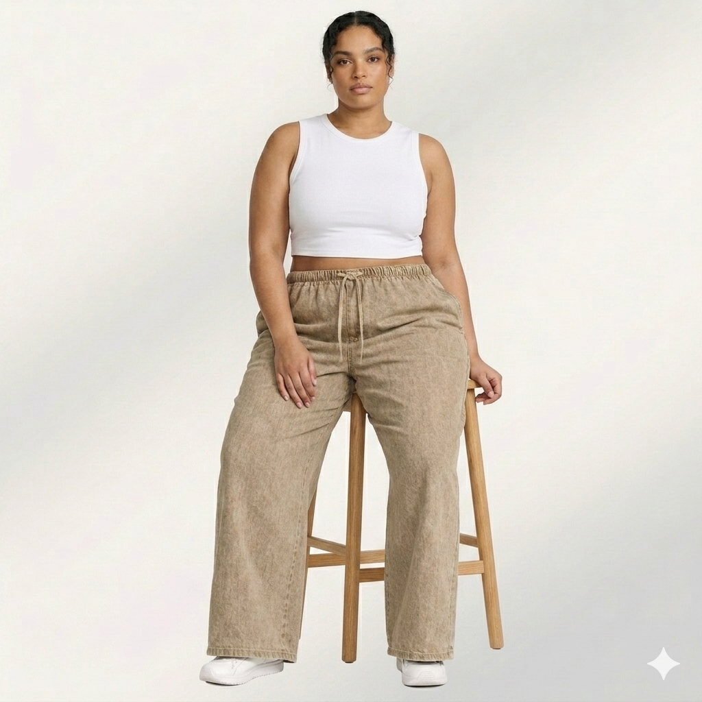 Womens elasticated waist loose straight fit Jeans KGDJNS-404036