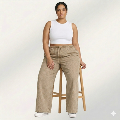 Womens elasticated waist loose straight fit Jeans KGDJNS-404036