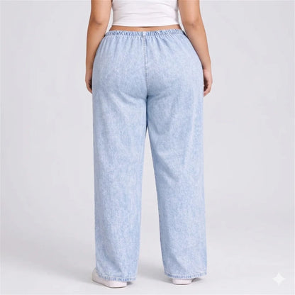 Womens elasticated waist loose straight fit Jeans KGDJNS-404040
