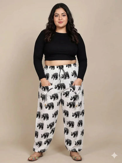 Women’s 100% Pure Cotton Elephant Print Harem Pants – Pack of 2