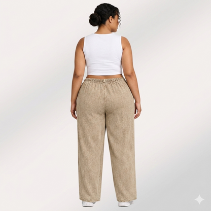 Womens elasticated waist loose straight fit Jeans KGDJNS-404036