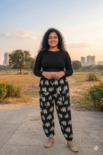 Women’s 100% Pure Cotton Elephant Print Harem Pants – Pack of 2