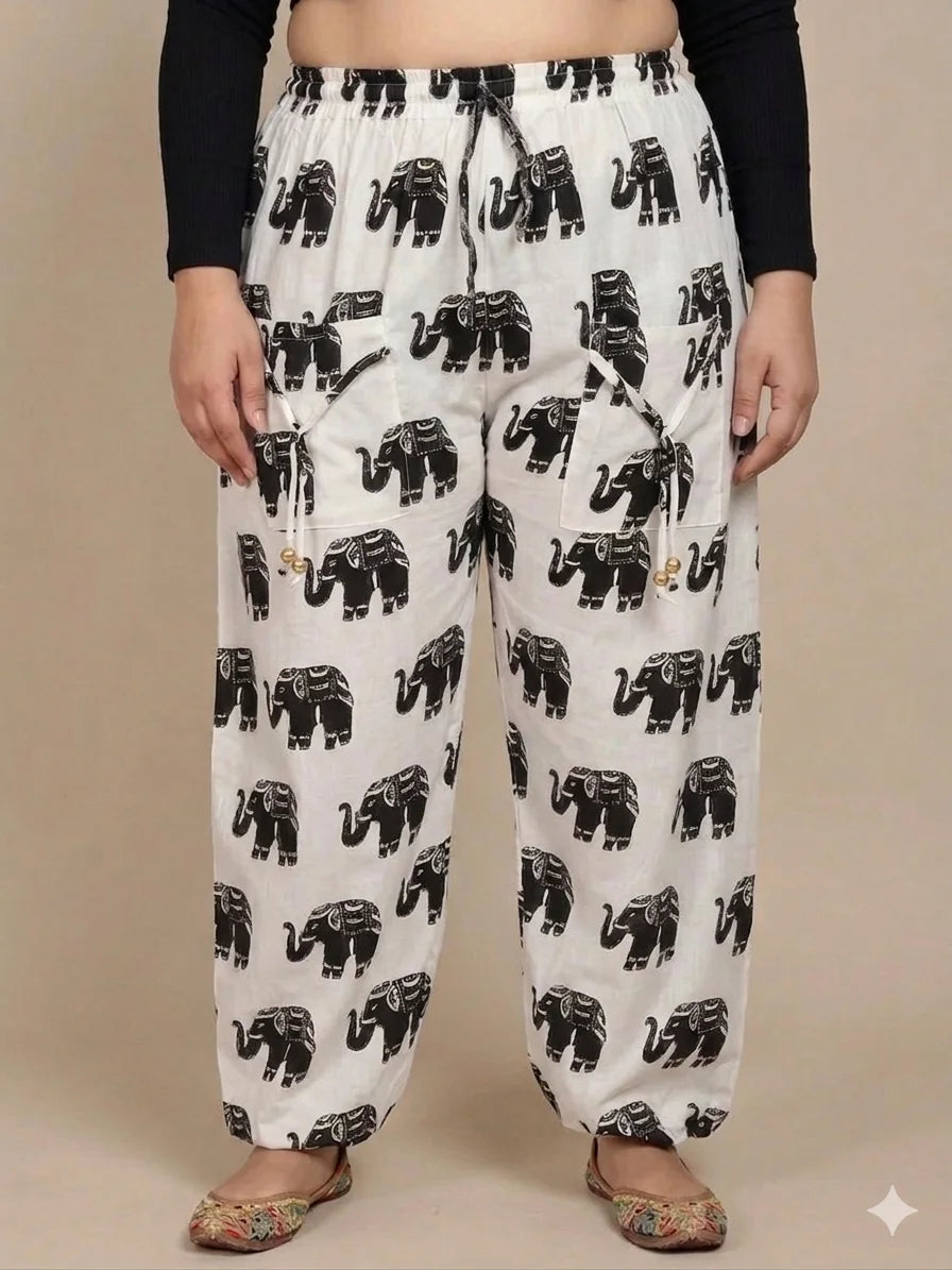 Women’s 100% Pure Cotton Elephant Print Harem Pants – Pack of 2