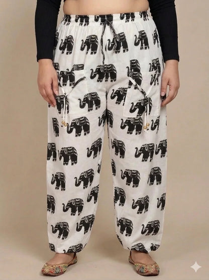 Women’s 100% Pure Cotton Elephant Print Harem Pants – Pack of 2
