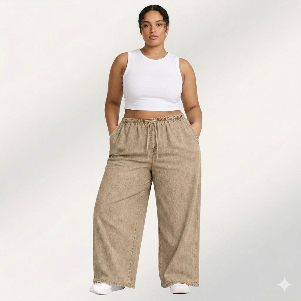 Womens elasticated waist loose straight fit Jeans KGDJNS-404036