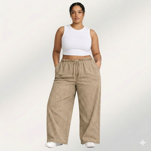 Womens elasticated waist loose straight fit Jeans KGDJNS-404036