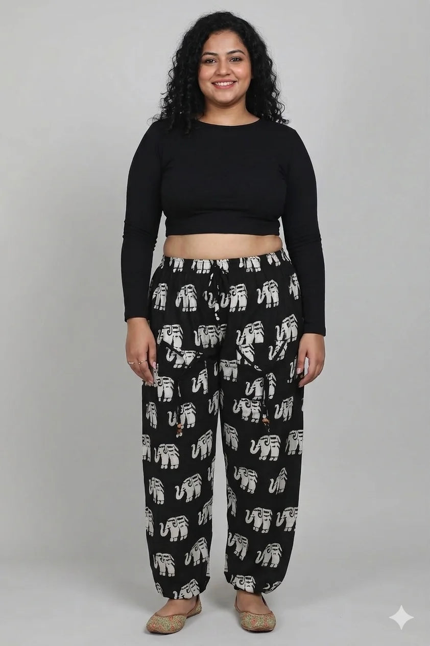 Women’s 100% Pure Cotton Elephant Print Harem Pants – Pack of 2