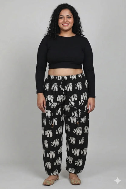 Women’s 100% Pure Cotton Elephant Print Harem Pants – Pack of 2