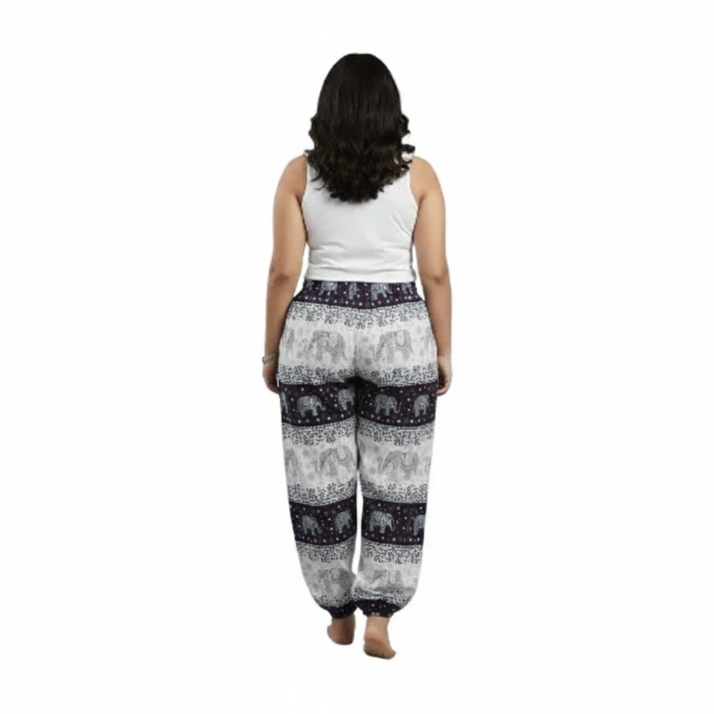 Denim Wide-Leg Jeans & Navy Blue Elephant Print Cotton Harem Pants Combo (Pack of 2)
