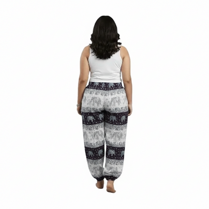 Denim Wide-Leg Jeans & Navy Blue Elephant Print Cotton Harem Pants Combo (Pack of 2)