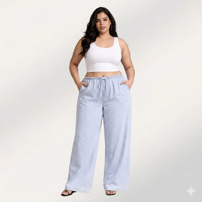 Womens elasticated waist loose straight fit Jeans KGDJNS-404041