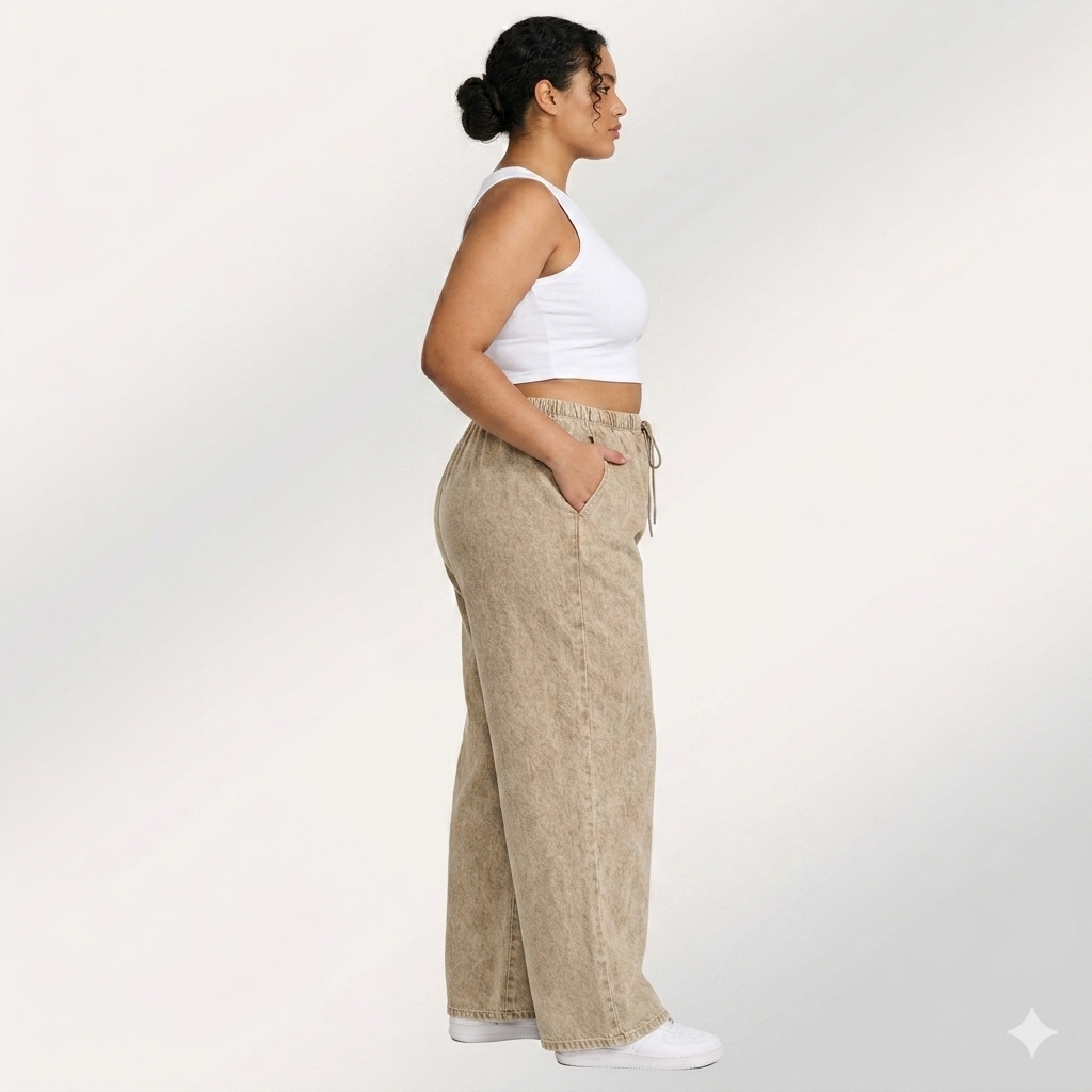 Womens elasticated waist loose straight fit Jeans KGDJNS-404036