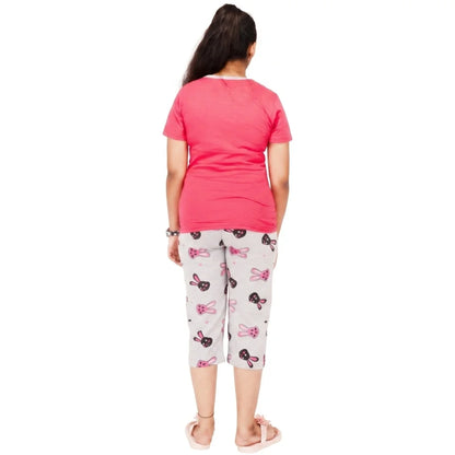 Girls Cotton Blend Printed T-Shirt & Capri Set – Cute & Comfortable 2-Piece Outfit