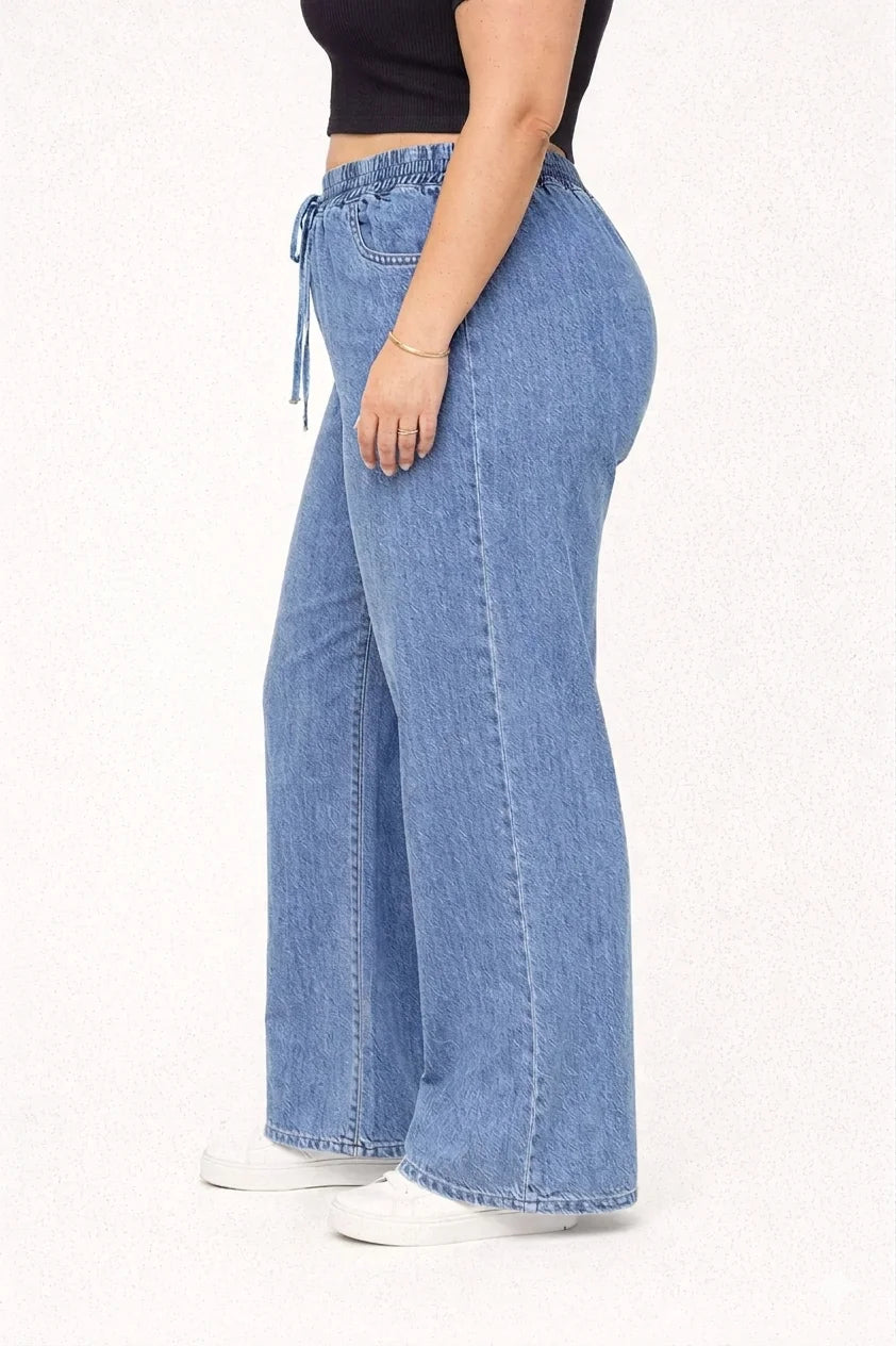 Denim Wide-Leg Jeans & White Elephant Print Cotton Harem Pants Combo (Pack of 2)