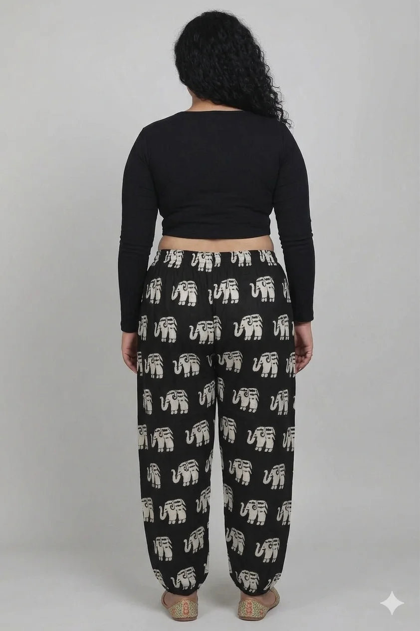 Women’s 100% Pure Cotton Elephant Print Harem Pants – Pack of 2