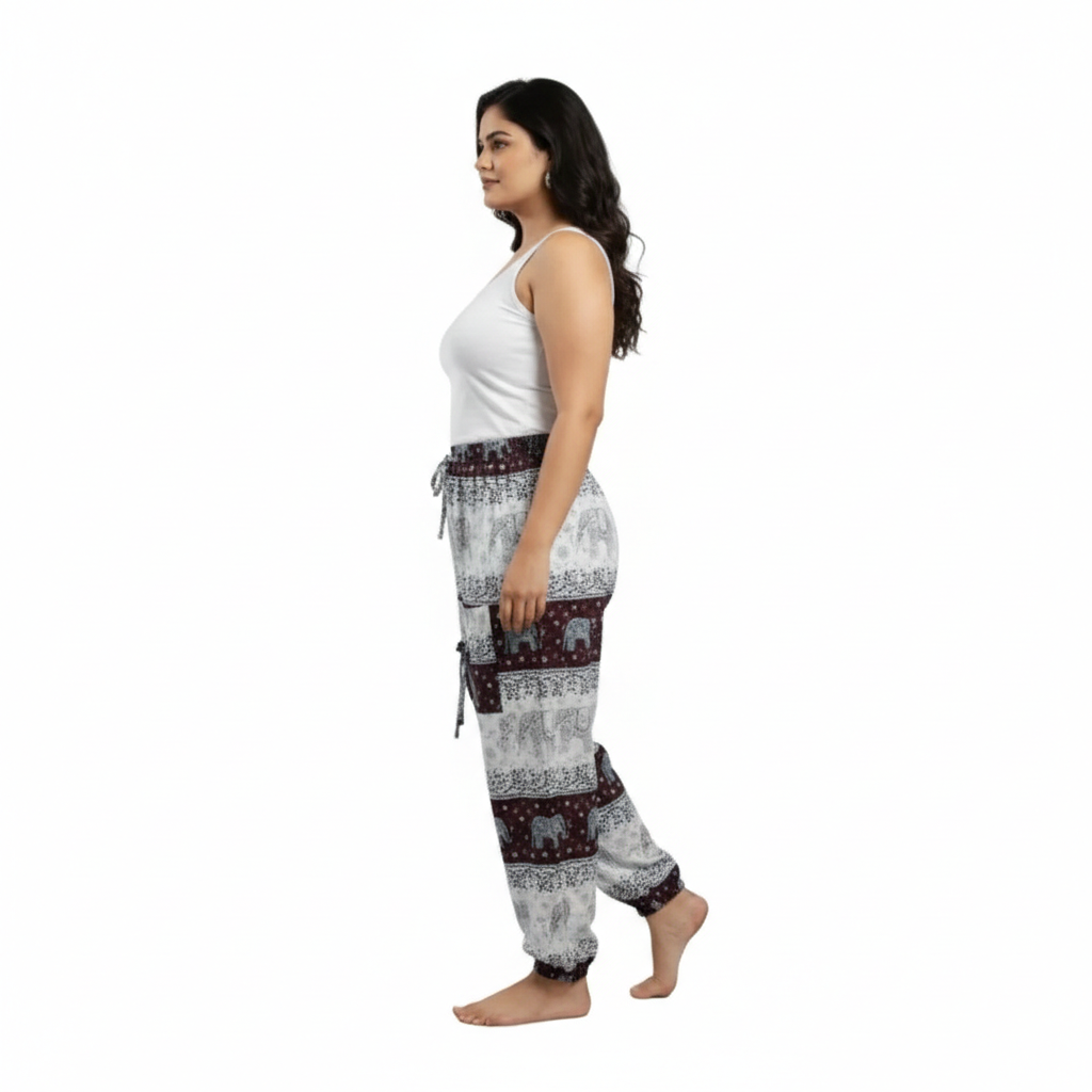 Denim Wide-Leg Jeans & Navy Blue Elephant Print Cotton Harem Pants Combo (Pack of 2)