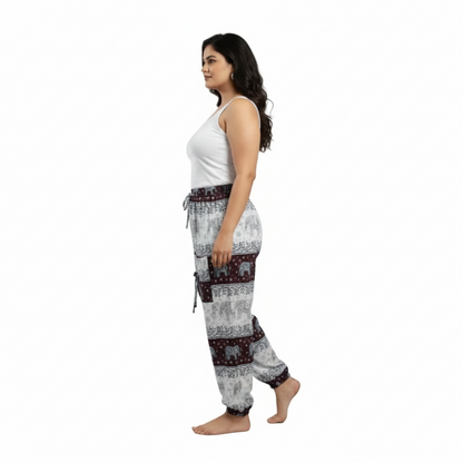 Denim Wide-Leg Jeans & Navy Blue Elephant Print Cotton Harem Pants Combo (Pack of 2)