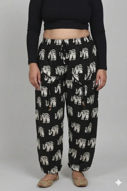 Women’s 100% Pure Cotton Elephant Print Harem Pants – Pack of 2