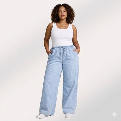 Womens elasticated waist loose straight fit Jeans KGDJNS-404040