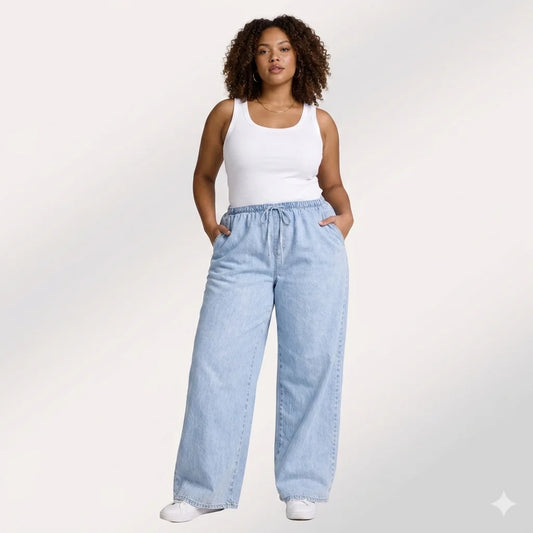 Womens elasticated waist loose straight fit Jeans KGDJNS-404040