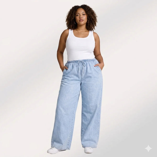 Womens elasticated waist loose straight fit Jeans KGDJNS-404040