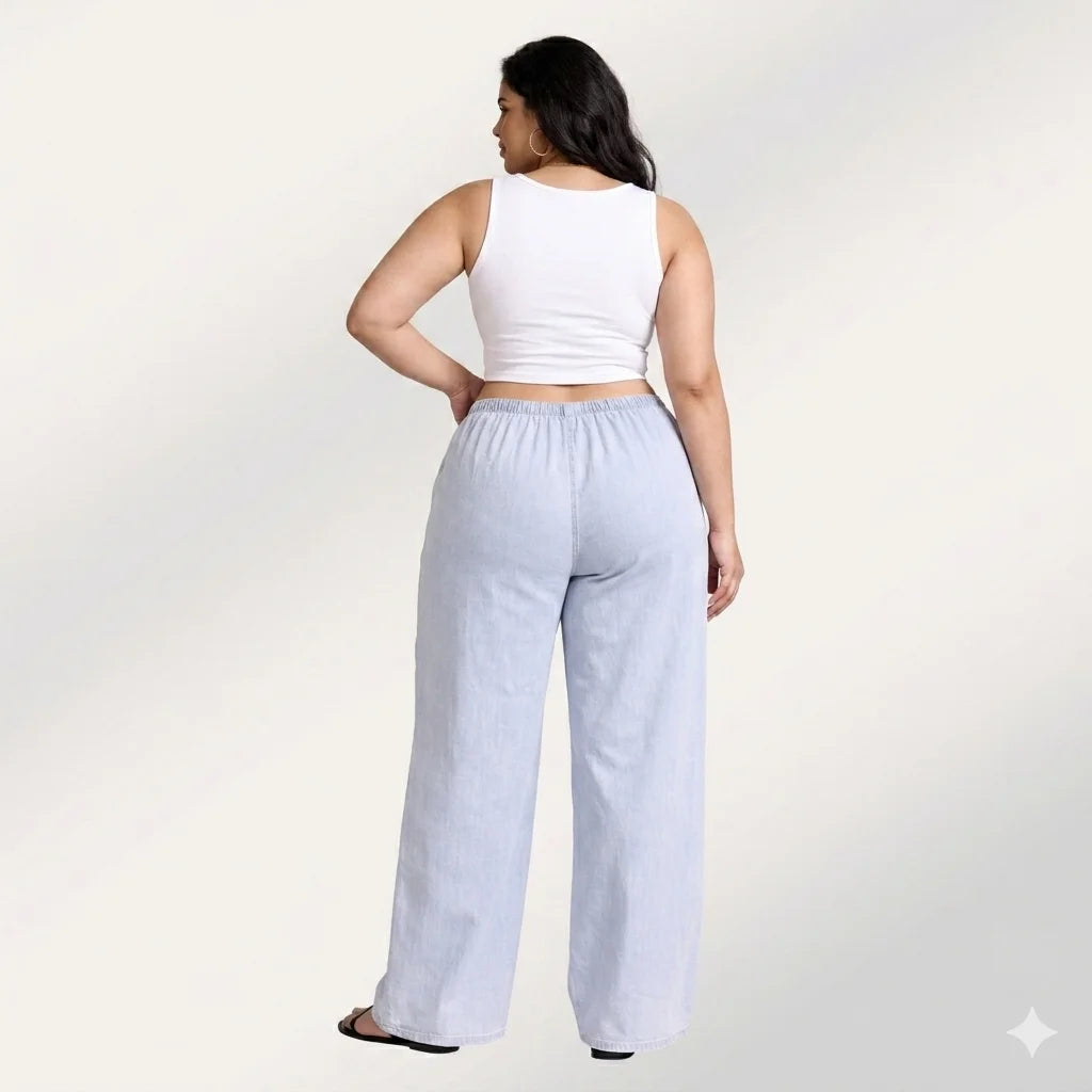 Womens elasticated waist loose straight fit Jeans KGDJNS-404041