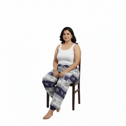 Denim Wide-Leg Jeans & Navy Blue Elephant Print Cotton Harem Pants Combo (Pack of 2)