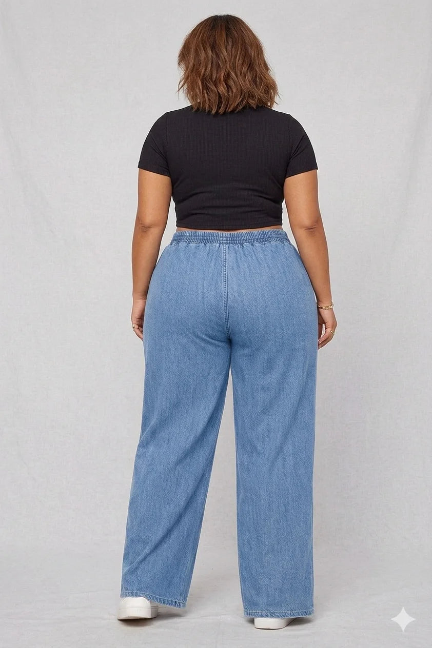 Denim Wide-Leg Jeans & White Elephant Print Cotton Harem Pants Combo (Pack of 2)