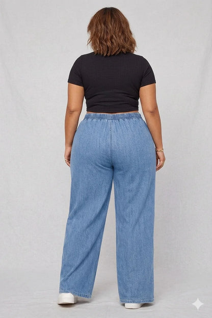 Denim Wide-Leg Jeans & White Elephant Print Cotton Harem Pants Combo (Pack of 2)